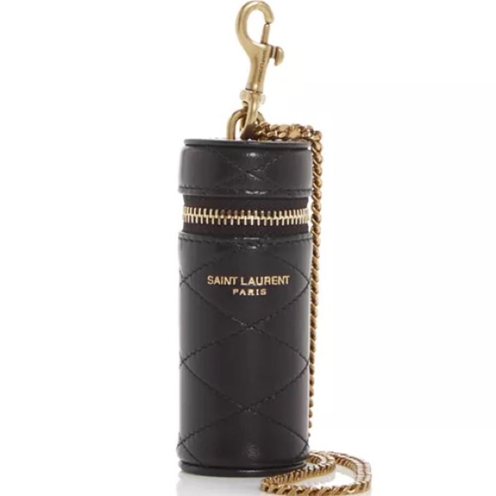 NWT Saint Laurent Black Quilted Leather Keychain Holder/ necklace  lipstick bag